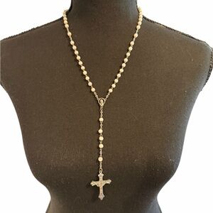 White & Silver Elegant 13.25” Rosary Necklace